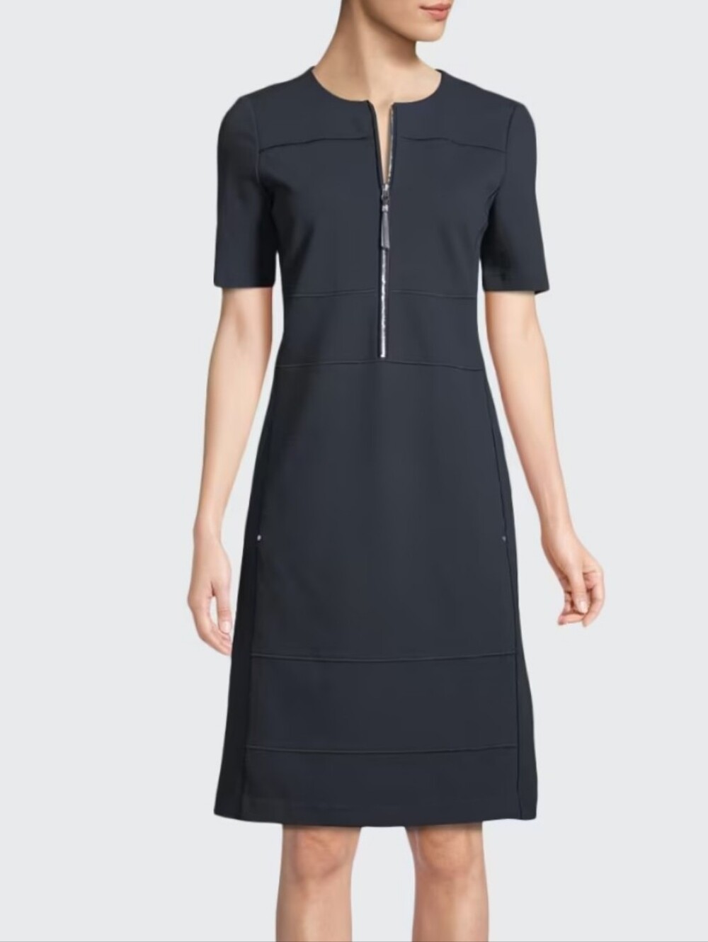 LAFAYETTE 148 NEW YORK Demi Punto Milano Dress M Stretch Zip-up Dark Gray